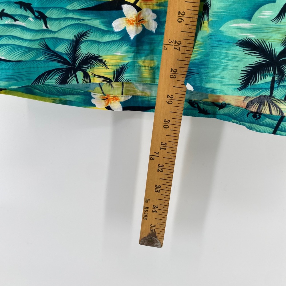 Hawaiian Togs Mens M Aloha Shirt Teal Tropical Palm Tree Dolphin Cotton HI Made - Picture 8 of 8